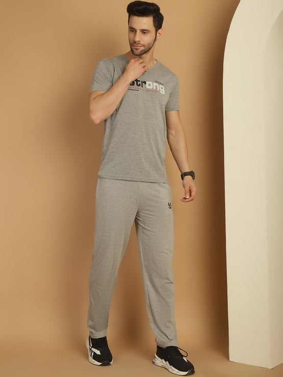 Mack Jonney Grey Melange Cotton Printed Co-ord Set Tracksuit For Men(Zip On 1 Side Pocket)