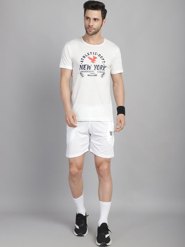 Mack Jonney Printed  White Round Neck Cotton  Half sleeves Co-ord set Tracksuit For Men