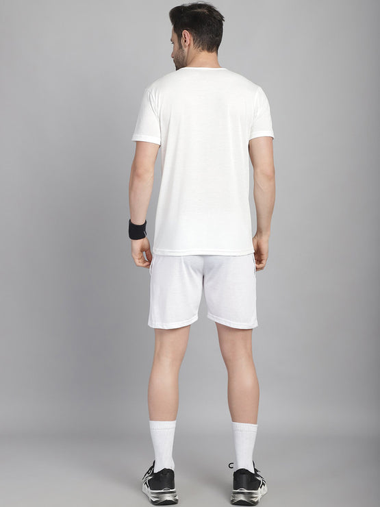 Mack Jonney Printed  White Round Neck Cotton  Half sleeves Co-ord set Tracksuit For Men