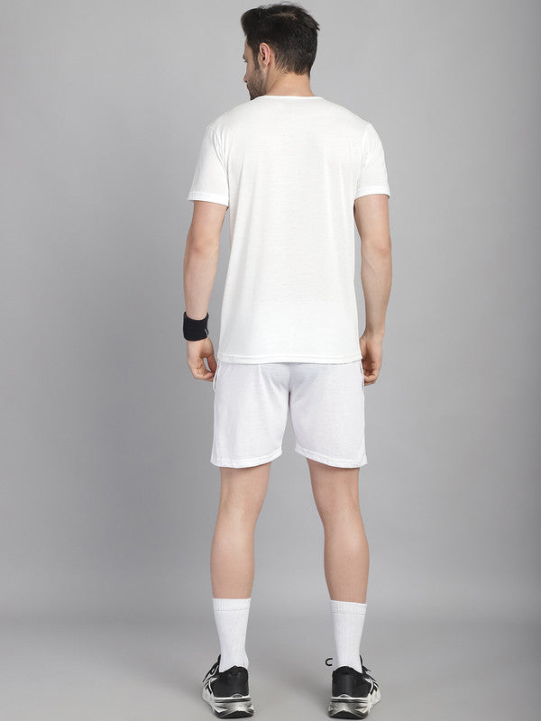 Mack Jonney Printed  White Round Neck Cotton  Half sleeves Co-ord set Tracksuit For Men
