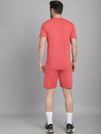 Mack Jonney Logo Print  Pink Round Neck Cotton  Half sleeves Co-ord set Tracksuit For Men