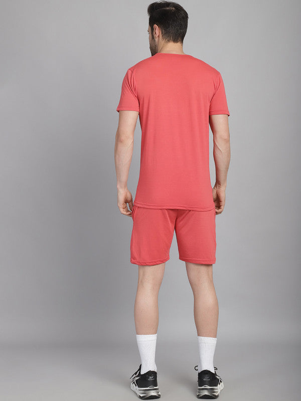 Mack Jonney Logo Print  Pink Round Neck Cotton  Half sleeves Co-ord set Tracksuit For Men