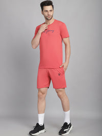 Mack Jonney Logo Print  Pink Round Neck Cotton  Half sleeves Co-ord set Tracksuit For Men