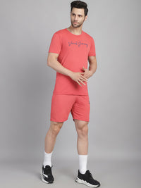 Mack Jonney Logo Print  Pink Round Neck Cotton  Half sleeves Co-ord set Tracksuit For Men