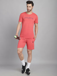 Mack Jonney Logo Print  Pink Round Neck Cotton  Half sleeves Co-ord set Tracksuit For Men