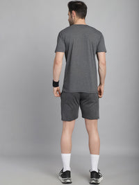 Mack Jonney Printed  Grey Round Neck Cotton  Half sleeves Co-ord set Tracksuit For Men