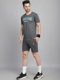 Mack Jonney Printed  Grey Round Neck Cotton  Half sleeves Co-ord set Tracksuit For Men