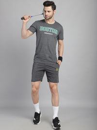 Mack Jonney Printed  Grey Round Neck Cotton  Half sleeves Co-ord set Tracksuit For Men