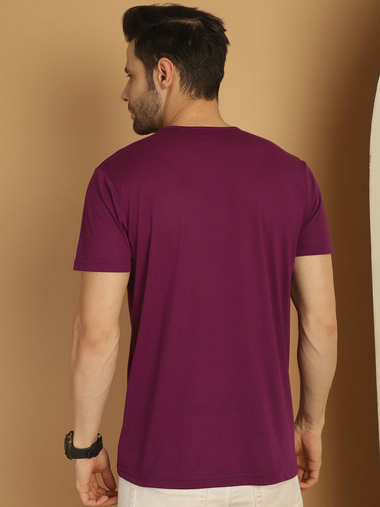 Mack Jonney Round Neck Cotton Solid Purple T-Shirt for Men