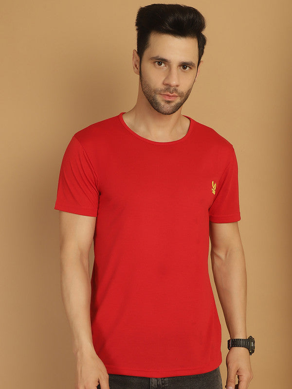 Mack Jonney Round Neck Cotton Solid Red T-Shirt for Men