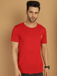 Mack Jonney Round Neck Cotton Solid Red T-Shirt for Men