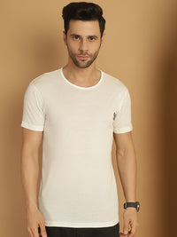 Mack Jonney Round Neck Cotton Solid White T-Shirt for Men