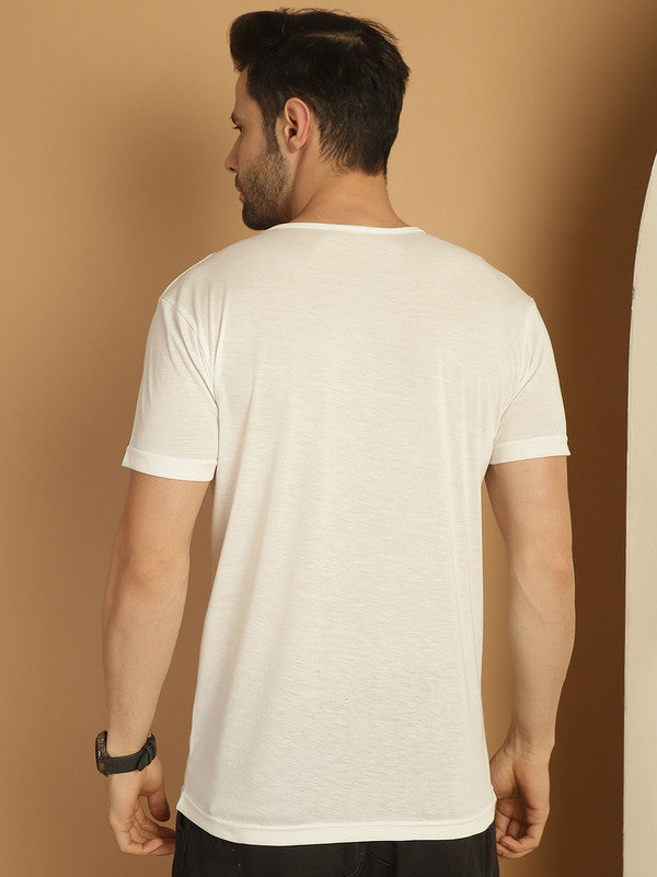 Mack Jonney Round Neck Cotton Solid White T-Shirt for Men