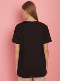 Mack Jonney Round Neck Cotton Solid Black T-Shirt for Women