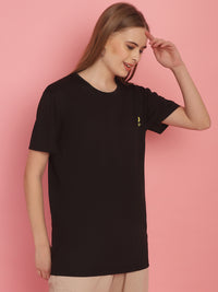 Mack Jonney Round Neck Cotton Solid Black T-Shirt for Women