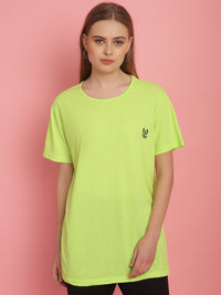 Mack Jonney Round Neck Cotton Solid Green T-Shirt for Women