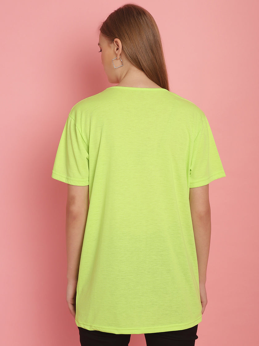 Mack Jonney Round Neck Cotton Solid Green T-Shirt for Women