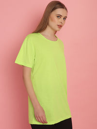 Mack Jonney Round Neck Cotton Solid Green T-Shirt for Women