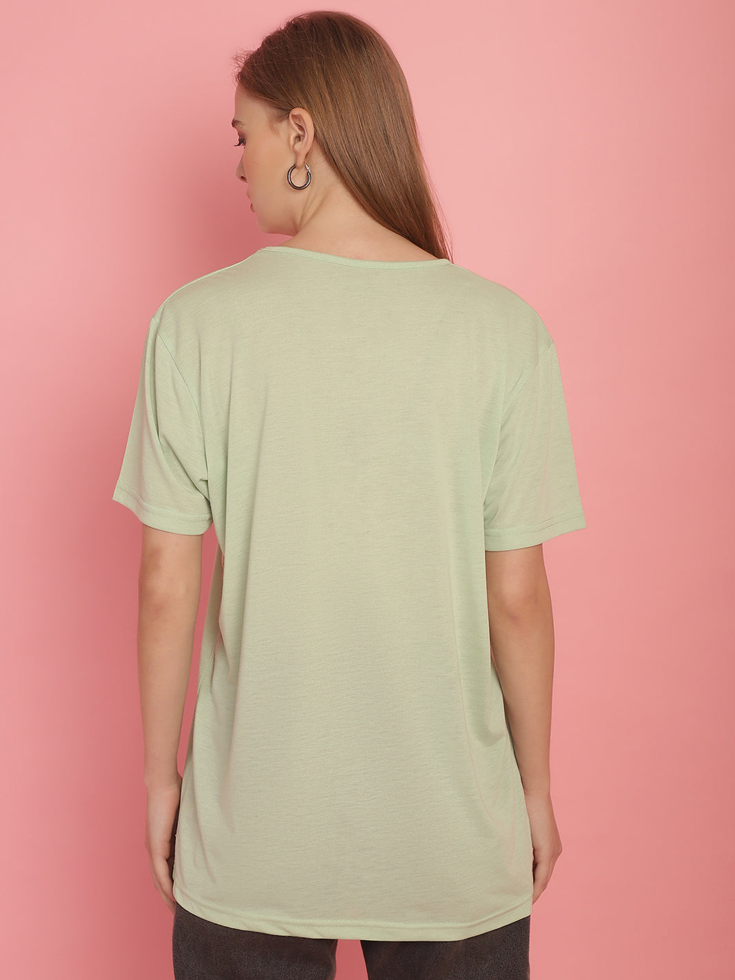 Mack Jonney Round Neck Cotton Solid Light Green T-Shirt for Women