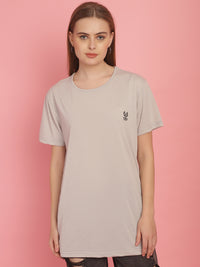 Mack Jonney Round Neck Cotton Solid Light Grey T-Shirt for Women