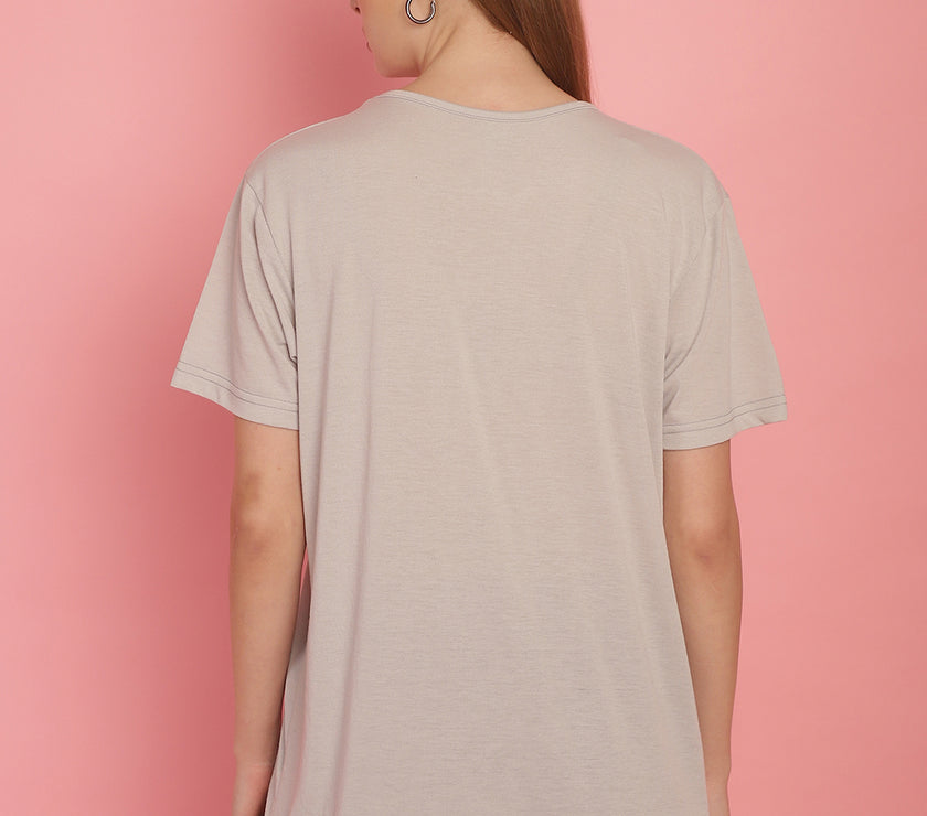Mack Jonney Round Neck Cotton Solid Light Grey T-Shirt for Women