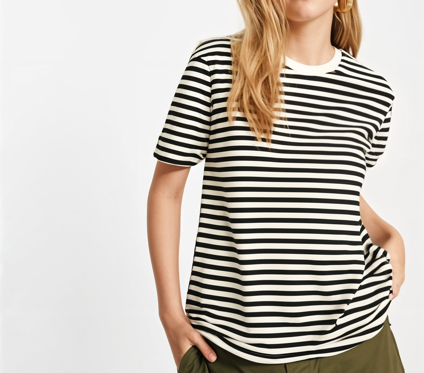 Mack Jonney Oversized | Loose Fit | Half Sleeves 100% Cotton Round Neck Striped T-Shirt for Women