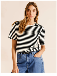 Mack Jonney Oversized | Loose Fit | Half Sleeves 100% Cotton Round Neck Striped T-Shirt for Women