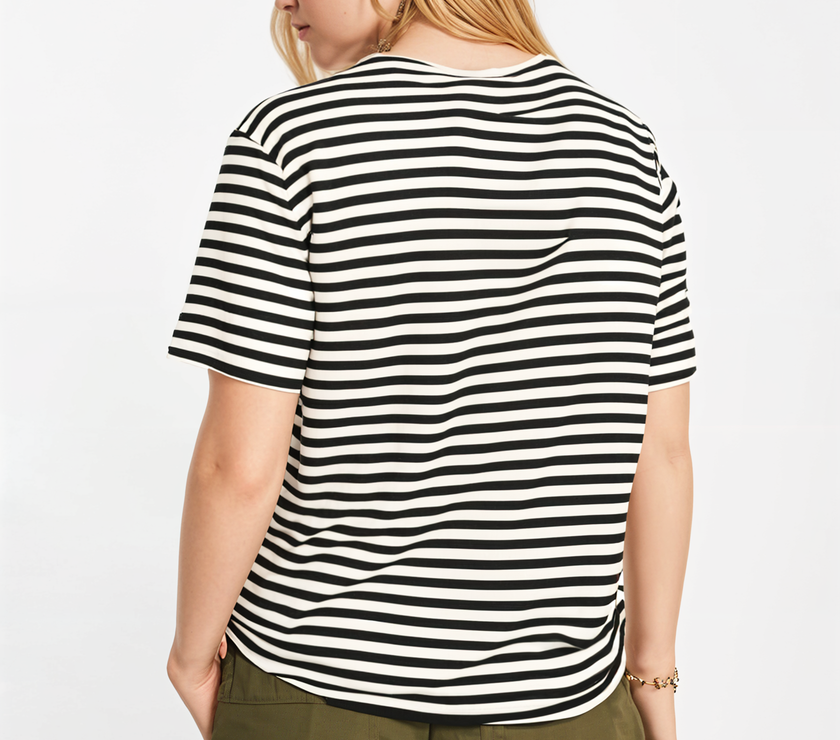 Mack Jonney Oversized | Loose Fit | Half Sleeves 100% Cotton Round Neck Striped T-Shirt for Women