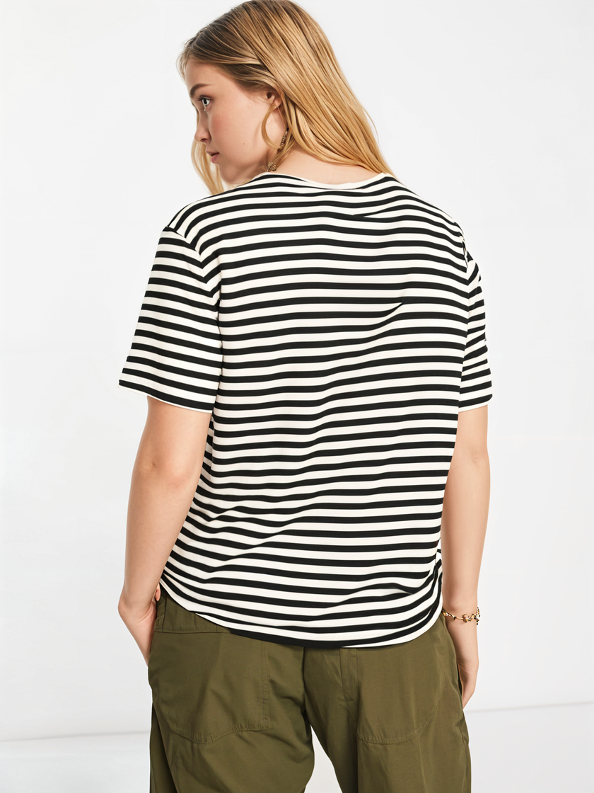 Mack Jonney Oversized | Loose Fit | Half Sleeves 100% Cotton Round Neck Striped T-Shirt for Women