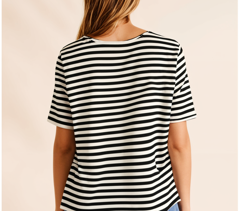 Mack Jonney Oversized | Loose Fit | Half Sleeves 100% Cotton Round Neck Striped T-Shirt for Women