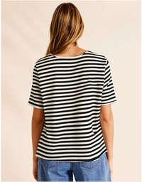 Mack Jonney Oversized | Loose Fit | Half Sleeves 100% Cotton Round Neck Striped T-Shirt for Women