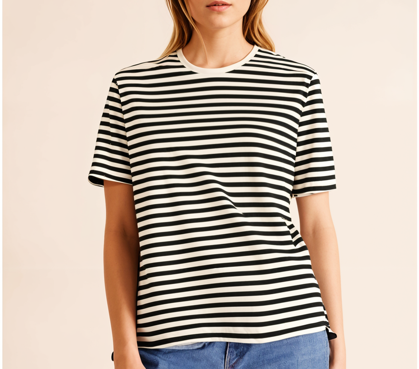 Mack Jonney Oversized | Loose Fit | Half Sleeves 100% Cotton Round Neck Striped T-Shirt for Women