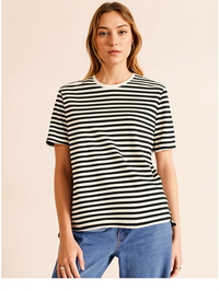 Mack Jonney Oversized | Loose Fit | Half Sleeves 100% Cotton Round Neck Striped T-Shirt for Women