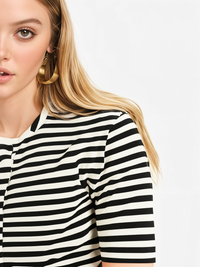Mack Jonney Oversized | Loose Fit | Half Sleeves 100% Cotton Round Neck Striped T-Shirt for Women