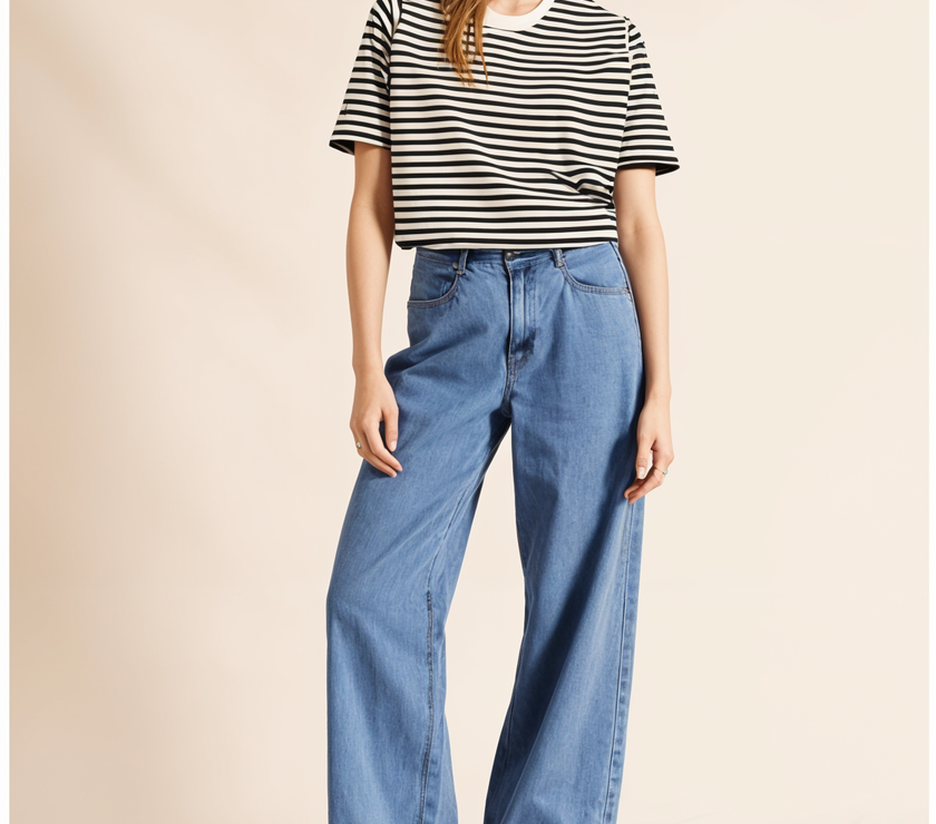 Mack Jonney Oversized | Loose Fit | Half Sleeves 100% Cotton Round Neck Striped T-Shirt for Women