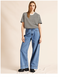 Mack Jonney Oversized | Loose Fit | Half Sleeves 100% Cotton Round Neck Striped T-Shirt for Women