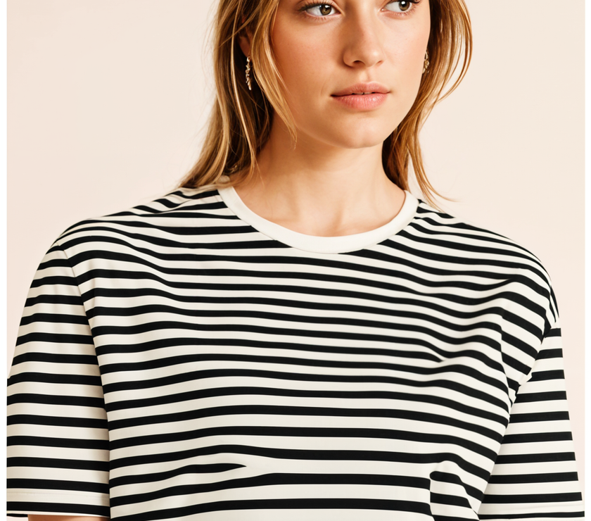 Mack Jonney Oversized | Loose Fit | Half Sleeves 100% Cotton Round Neck Striped T-Shirt for Women