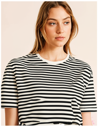 Mack Jonney Oversized | Loose Fit | Half Sleeves 100% Cotton Round Neck Striped T-Shirt for Women