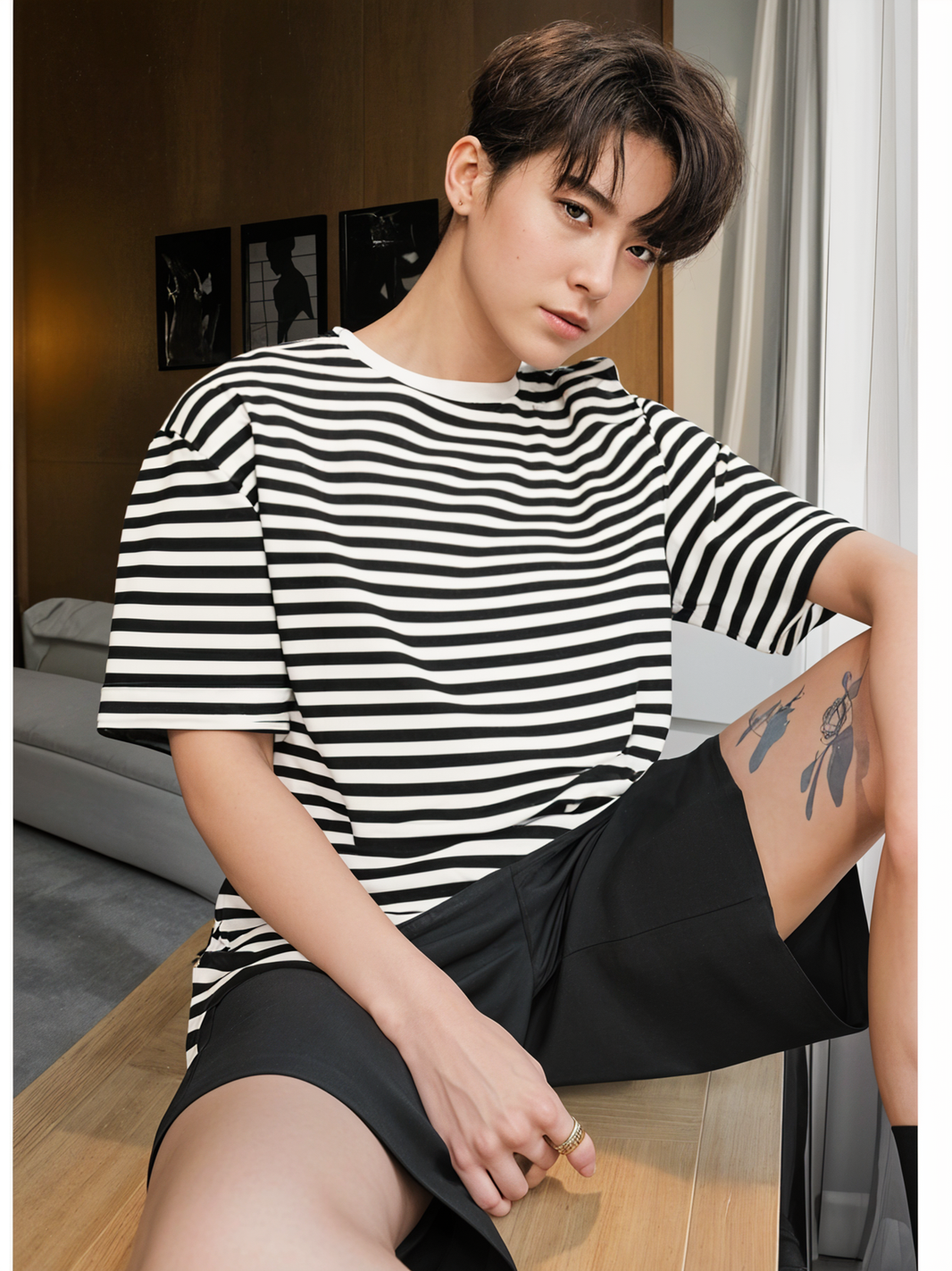 Mack Jonney Oversized | Loose Fit | Half Sleeves 100% Cotton Round Neck Striped T-Shirt for Men