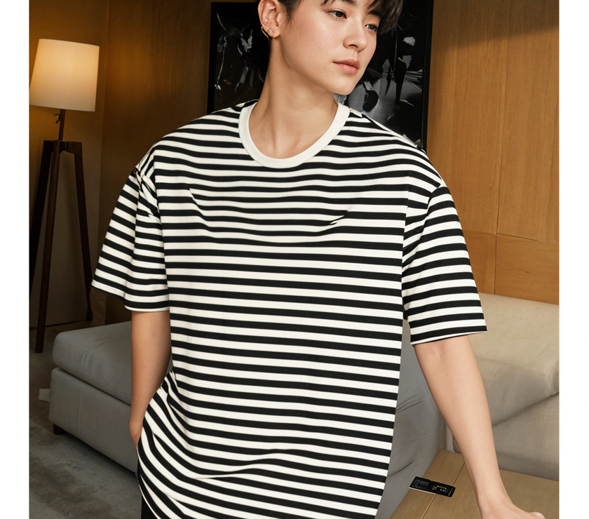 Mack Jonney Oversized | Loose Fit | Half Sleeves 100% Cotton Round Neck Striped T-Shirt for Men