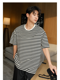 Mack Jonney Oversized | Loose Fit | Half Sleeves 100% Cotton Round Neck Striped T-Shirt for Men