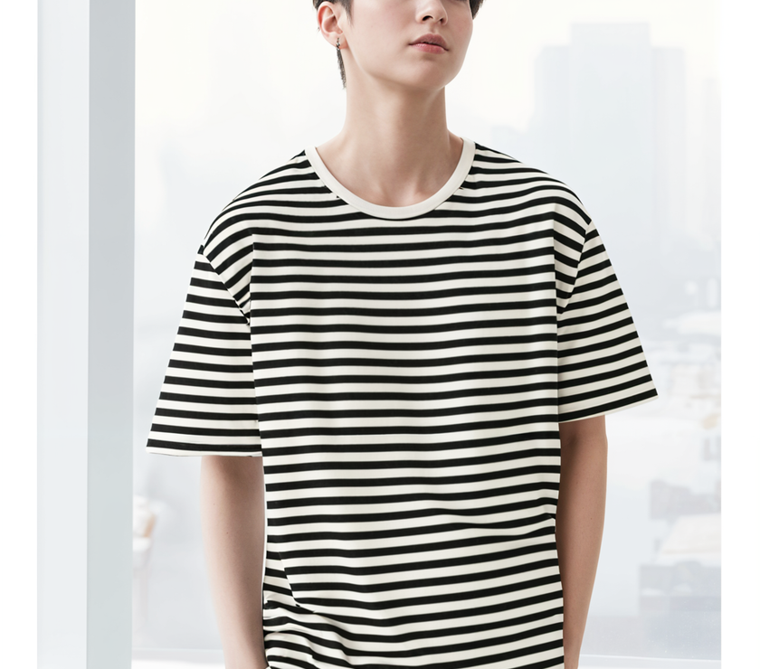 Mack Jonney Oversized | Loose Fit | Half Sleeves 100% Cotton Round Neck Striped T-Shirt for Men