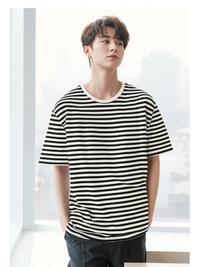 Mack Jonney Oversized | Loose Fit | Half Sleeves 100% Cotton Round Neck Striped T-Shirt for Men