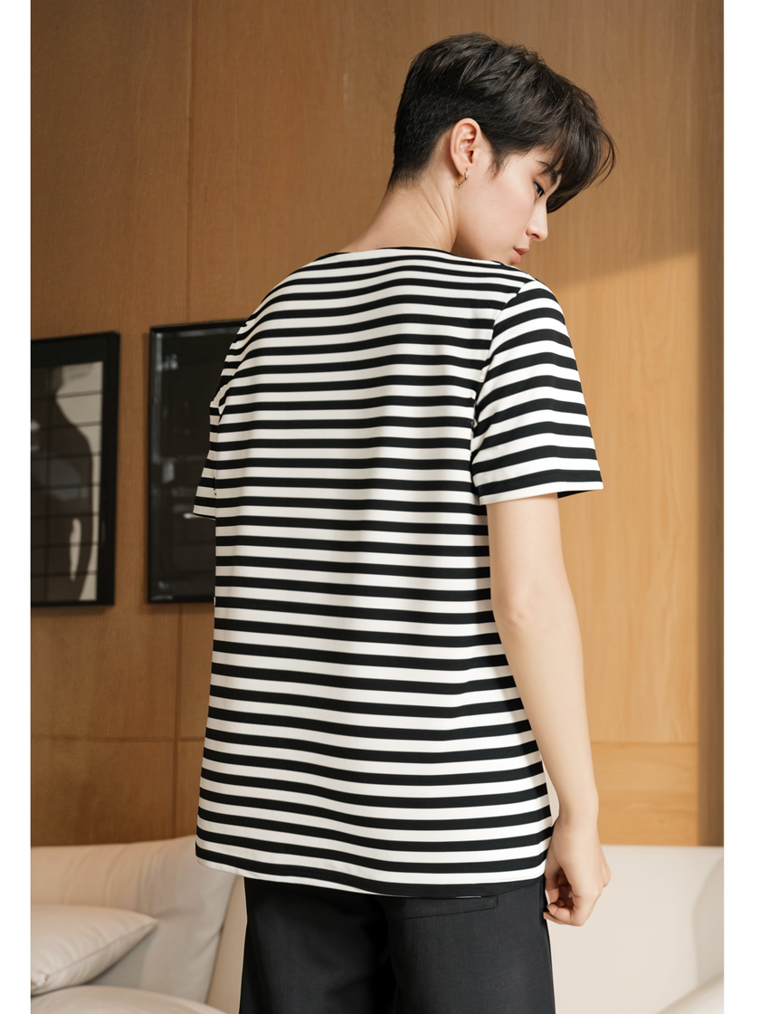 Mack Jonney Oversized | Loose Fit | Half Sleeves 100% Cotton Round Neck Striped T-Shirt for Men