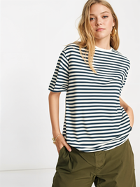 Mack Jonney Oversized | Loose Fit | Half Sleeves 100% Cotton Round Neck Striped T-Shirt for Women