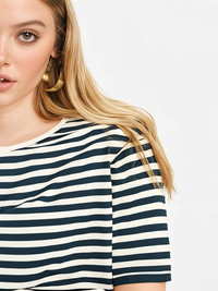 Mack Jonney Oversized | Loose Fit | Half Sleeves 100% Cotton Round Neck Striped T-Shirt for Women