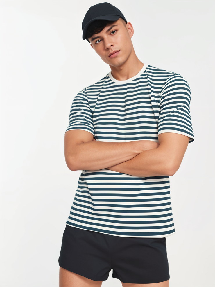 Mack Jonney Oversized | Loose Fit | Half Sleeves 100% Cotton Round Neck Striped T-Shirt for Men