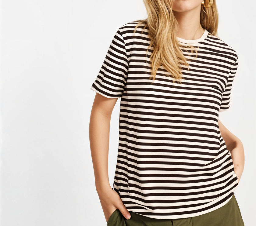 Mack Jonney Oversized | Loose Fit | Half Sleeves 100% Cotton Round Neck Striped T-Shirt for Women