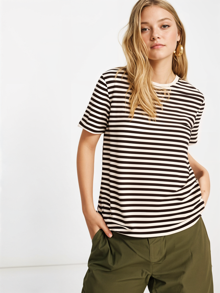 Mack Jonney Oversized | Loose Fit | Half Sleeves 100% Cotton Round Neck Striped T-Shirt for Women