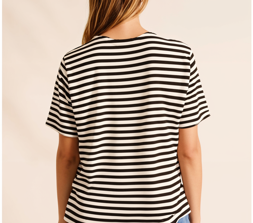 Mack Jonney Oversized | Loose Fit | Half Sleeves 100% Cotton Round Neck Striped T-Shirt for Women